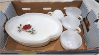 Set of 4 Cups & 4 Rose Pattern Salad Plates w/ Cup