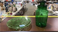 DEPRESSIN GLASS PLATTER & LIDDED COOKIE JAR