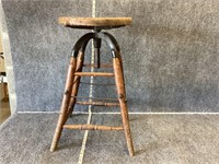 Old Wooden Stool with Rotating Seat