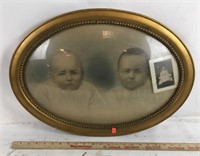 Antique Oval Framed Portrait of Two Babies