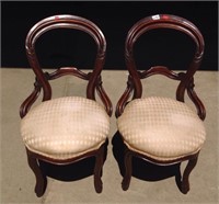 Pair Victorian antique walnut balloon back chairs