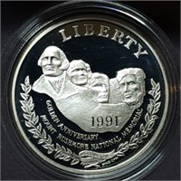 1991 Mount Rushmore Proof Silver Dollar MIB