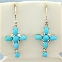 Cross Sleeping Beauty Turquoise Dangle Earrings in