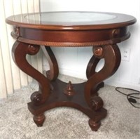 Round End Table Beveled Inset Glass