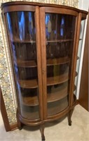 Antique Oak Curved Glass Curio/China Cabinet