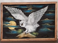 Pretty Oil Painting on Velvet of White Owl &