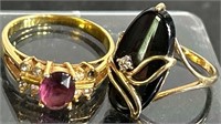 2 rings -Gold Black Onyx One 10k PSCO, Gold