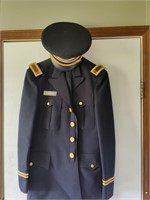 Military dress blues uniform.