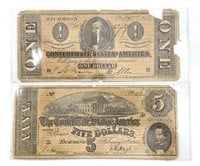 Confederate States of America One Dollar and Five