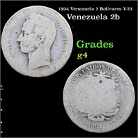 1894 Venezuela 2 Bolivares Y-23 Grades g, good