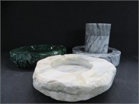 3 MARBLE ASHTRAYS & CANNISTER