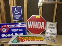 Group of metal signs all to go one money
