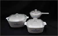 Set of 3 Corningware Blue Cornflower Cookware