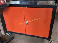 Orange Rolling Metal Two-door Cabinet 36x18x29"