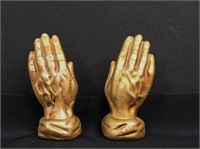 Pair Vintage Gold Toned  Ceramic Hand Sculptures