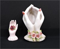 2 Vintage Porcelain Hand Vase & Figure