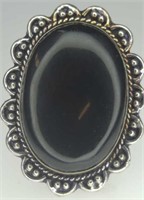 German silver black onyx ring size 6.75