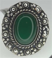 German silver green onyx ring size 9