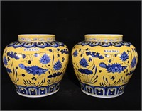 Chinese blue and yellow porcelain jar pair