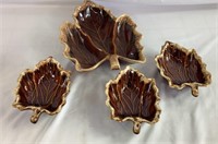 set of four Hull Brown drip leaf serving dishes
