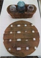 Bushel  basket lid and basket with jars
