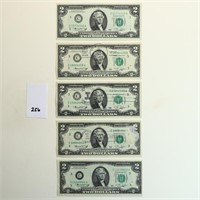 Lot of Five $2 Bills 1976