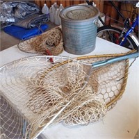 Minnow bucket, nets, and stringer