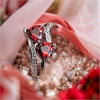 Ruby Color Double Heart Engagement Ring
