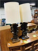 2pcs carved wooden table lamps