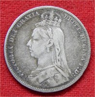1890 Great Britain Silver Shilling -Queen Victoria