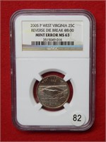 2005 West Virginia Quarter NGC Mint Error MS63