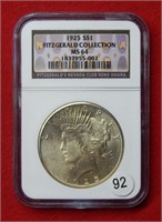 1925 Peace Silver Dollar NGC MS64 Fitzgerald Coll