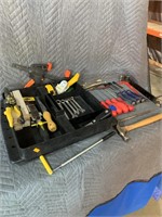 Tool tray, shims, shears, drywall saw, clamp,