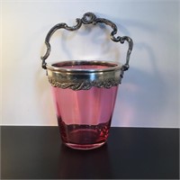 CRANBERRY SILVER PLATE ICE BUCKET