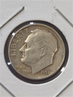 Silver 1951 Roosevelt dime