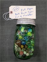 Ball pint aqua fruit jar w appx 150 old marbles