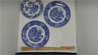 3 blue & white plates