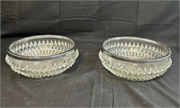 2 Glass Bowls w Metal Rim Serving Bowls