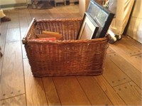 wicker laundry basket and contents