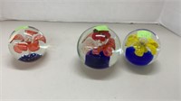 (3) hand blown floral glass spherical