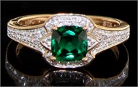 10kt Gold Cushion Cut Emerald Designer Ring