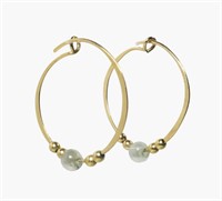 14K Yellow gold moonstone bead hoop earrings