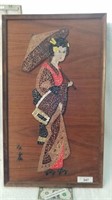 Vintage Wood oriental signed art decor