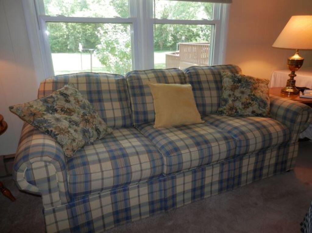 Modern Plaid Couch 7'L x 37 1/2" D x 31 1/2"H