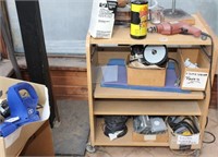 rolling cart with wire, elec. supplies, drill