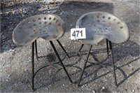 (2) Metal Tractor Seat Stools - 24" Tall