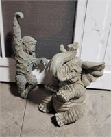 2 resin garden statues - hanging monkey and