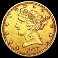 1907-D $5 Gold Half Eagle CLOSELY UNCIRCULATED