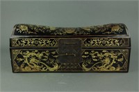 Chinese Black Lacquered Wood Pillow Box