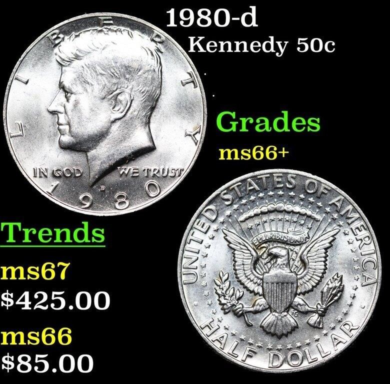 1980-d Kennedy Half Dollar 50c Grades GEM++ Unc